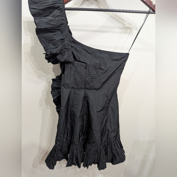 NWT ZARA Woman Ruffle One Shoulder Black Evening Cocktail Dress, Size M - Picture 4 of 8